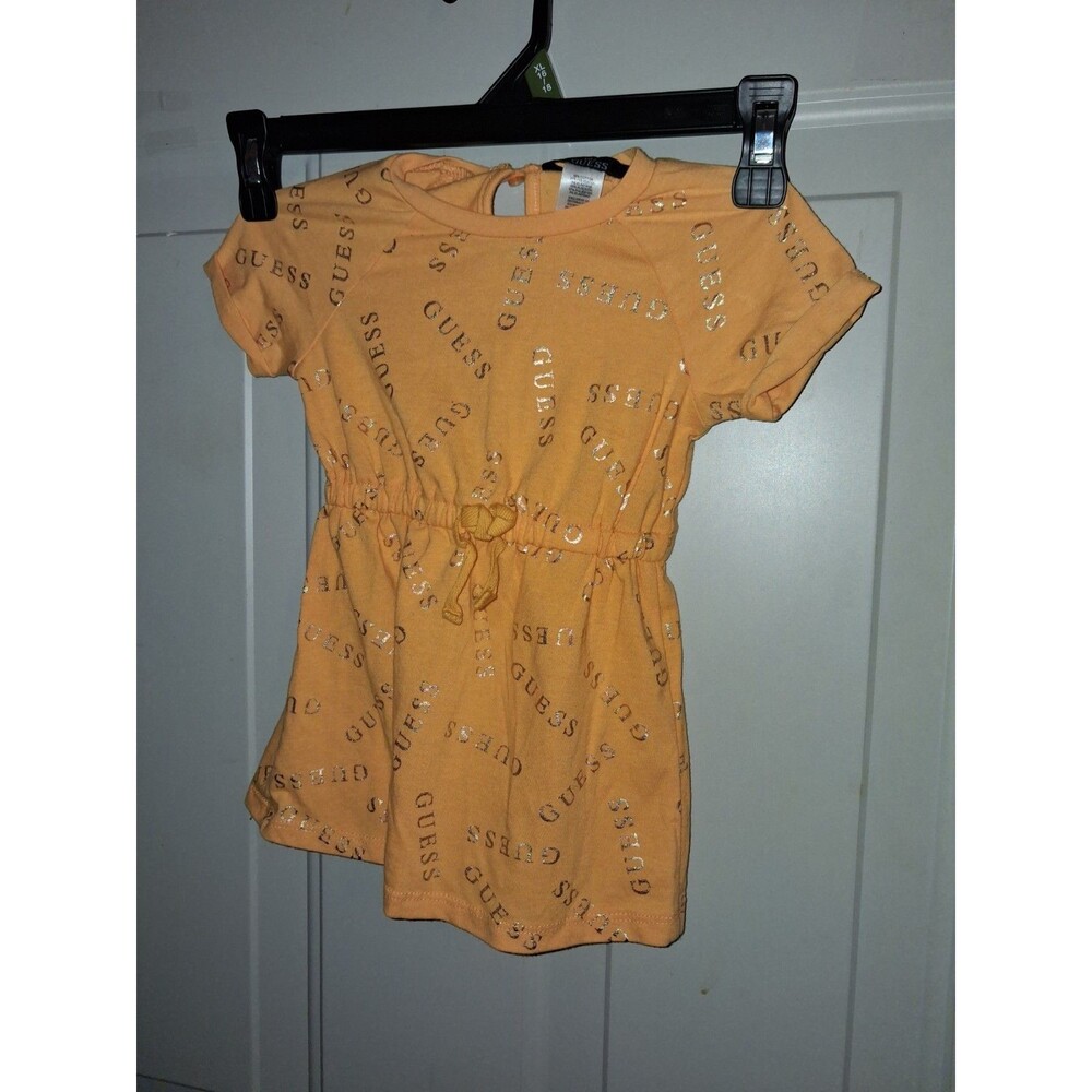 Baby Guess Girls 12M Yellow Short Sleeve Shirt All Over Logo Print